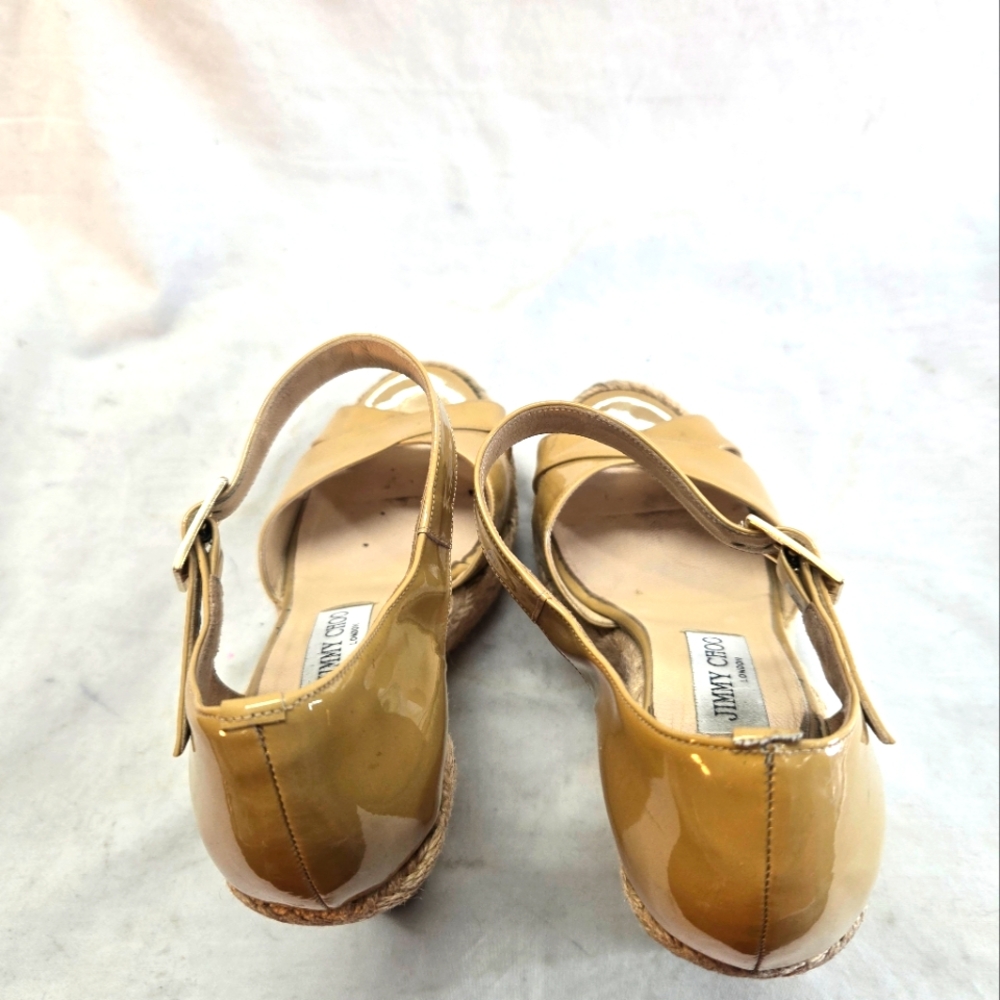 Jimmy Choo Women's 38.5 Wedge Espadrilles Nude Patent Leather Sandals - Picture 5 of 7
